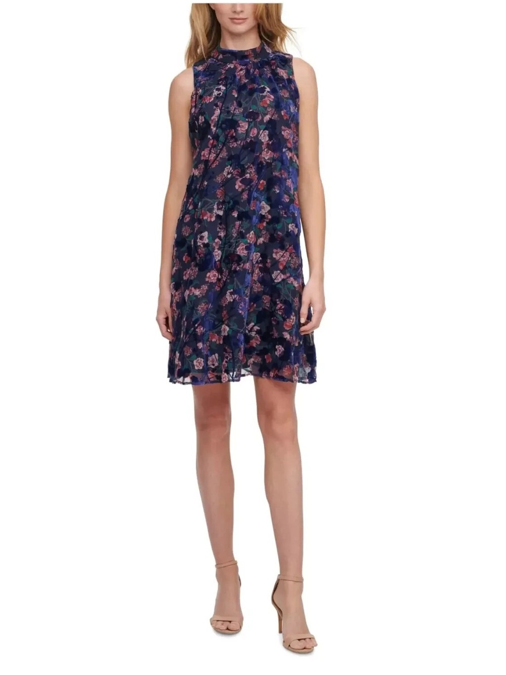 Tommy Hilfiger Women’s Navy Mock Neck Velvet Overlay Shift Dress Size 12 Floral